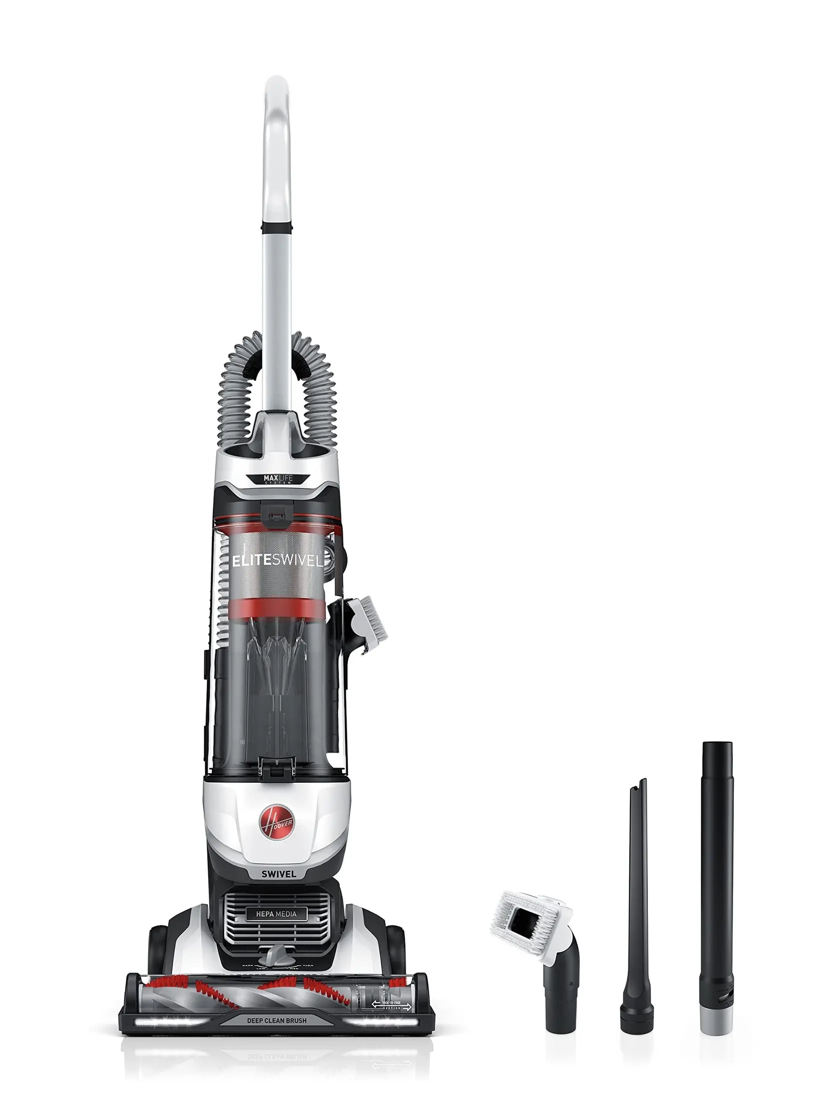 Hoover MAXLife Elite Swivel Vacuum Cleaner with HEPA Media Filtration, Bagless Multi-Surface Upright for Carpet and Hard Floors, UH75100, White