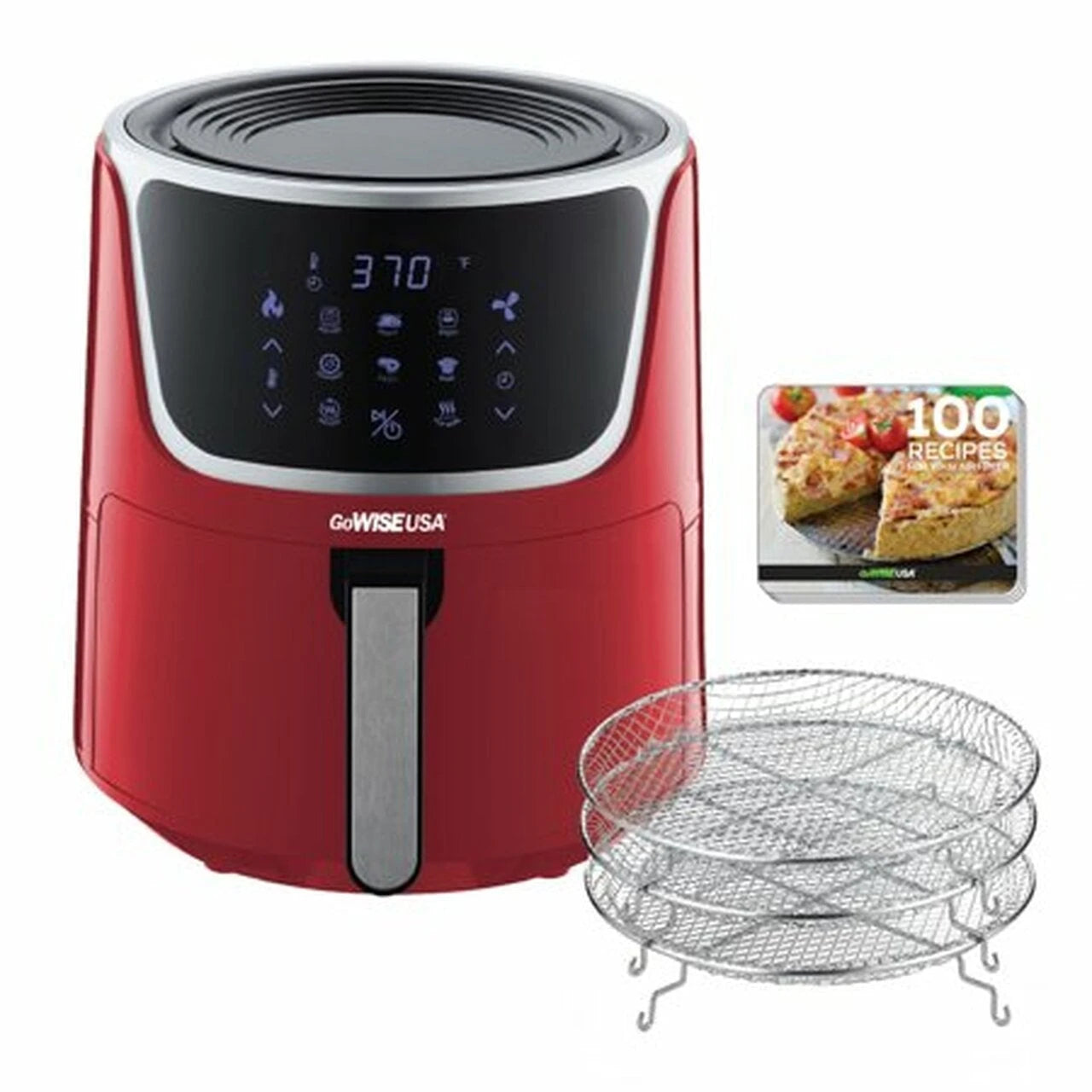 GoWISE GW22957 7-Quart Electric Air Fryer with Dehydrator and Stackable Racks in Red and Black