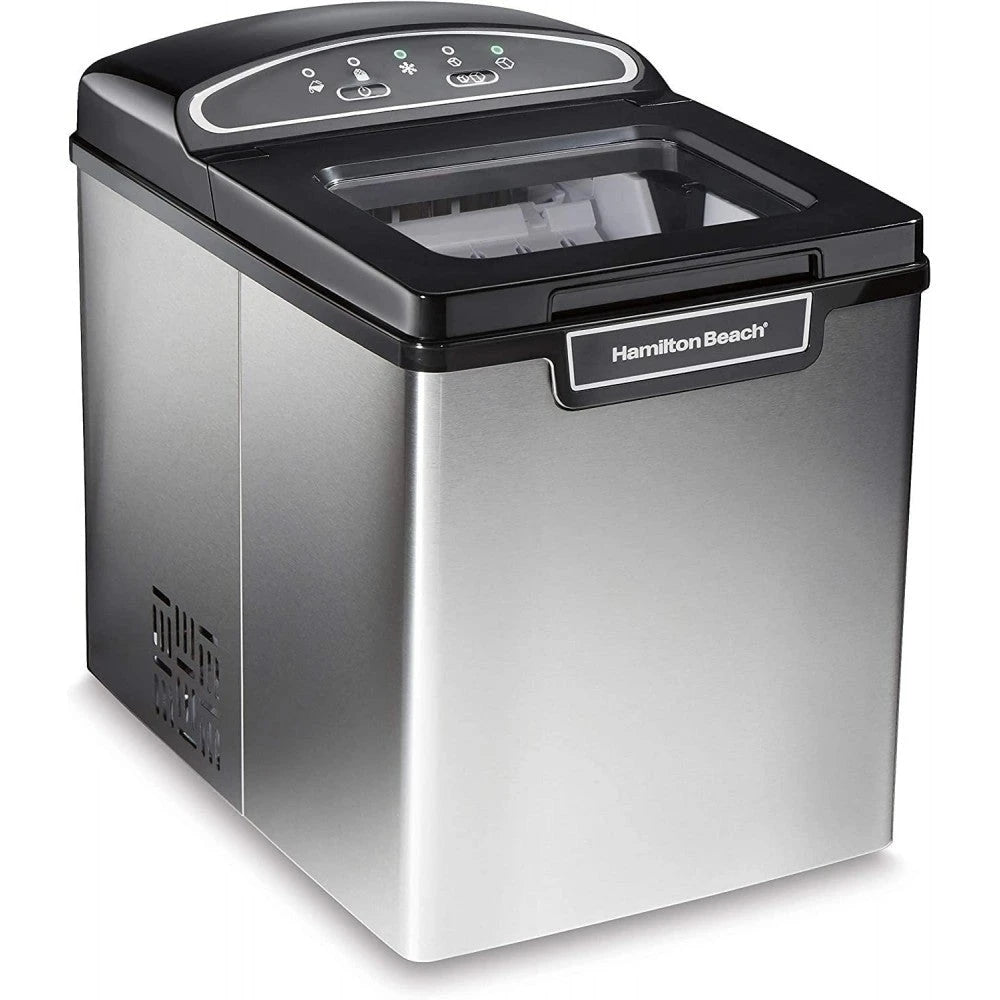 Hamilton Beach 86150 Countertop Ice Maker, Compact & Portable Design, Makes 28 Pounds Per Day, Stainless Steel