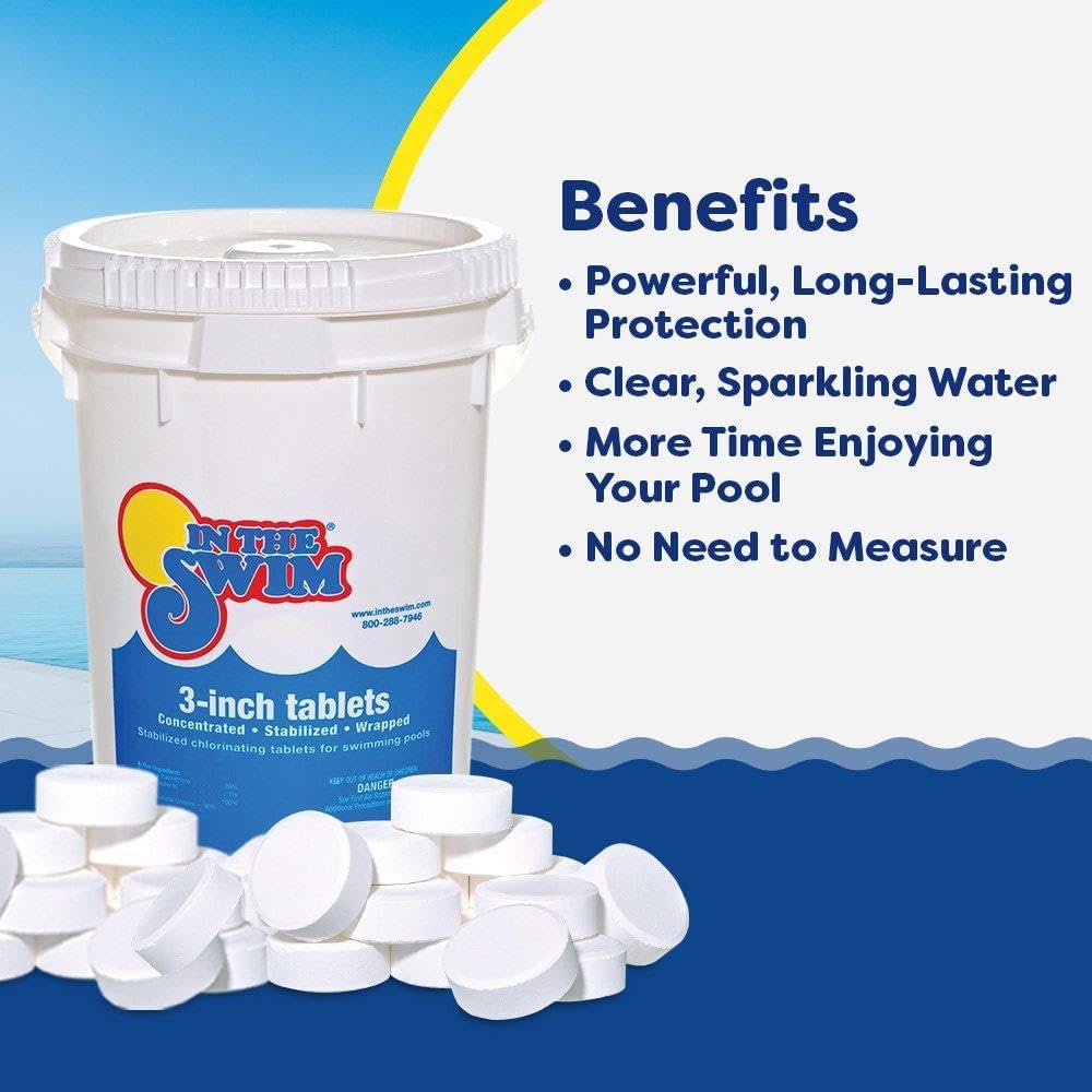 In The Swim Chlorine and Shock Bundle for Sanitizing Swimming Pools – Includes 50 Pound Bucket of 3 Inch Stabilized Chlorine Tablets and 24 x 1 Pound Bags of 68% Cal-Hypo Pool Shock