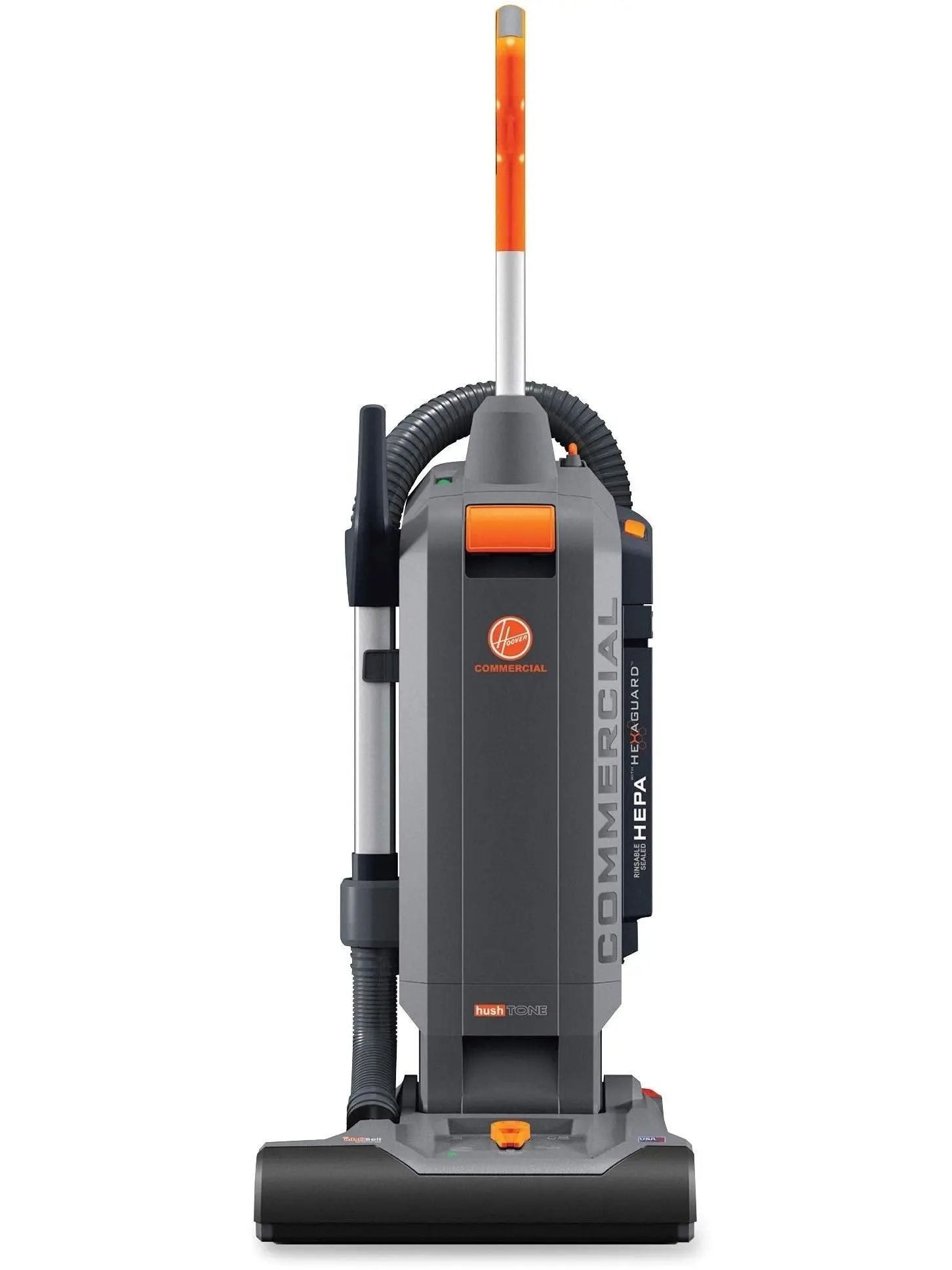 Hoover Commercial HushTone Upright Vacuum Cleaner, 15 inches with Intellibelt, For Carpet and Hard Floors, CH54115, Gray