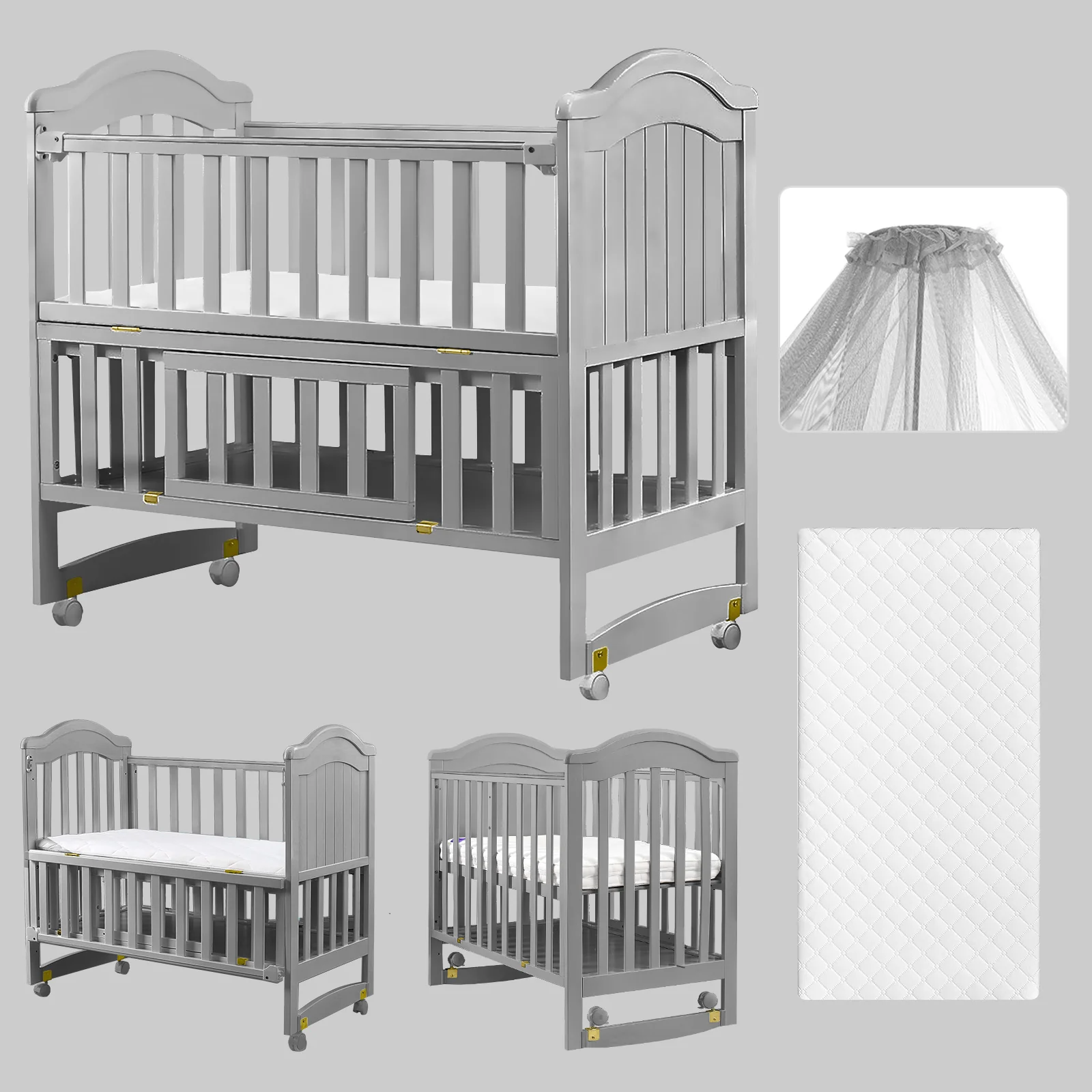 HARPPA Portable Mini Crib 6-in-1 Convertible (Mattress + Mosquito Net Included)