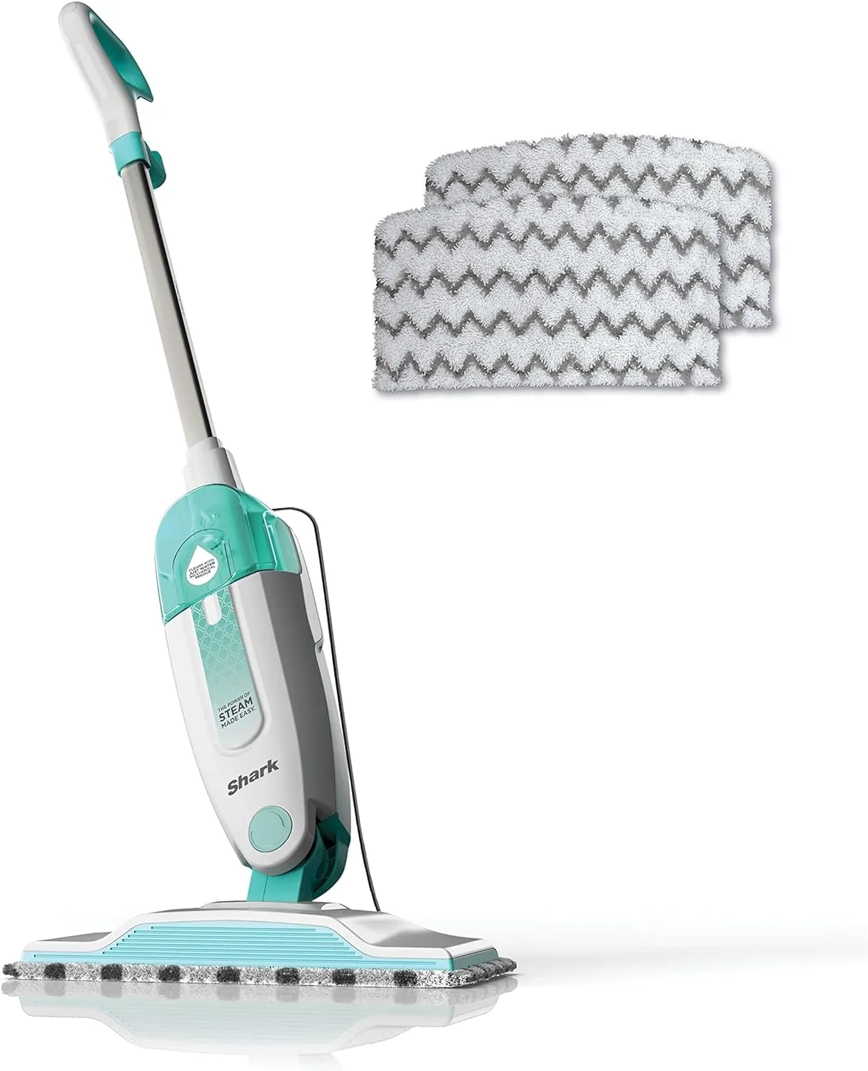 S1000 Steam mop with 2 catch pads, light weight, safe, machine washable, removable tank, white/Seafoam