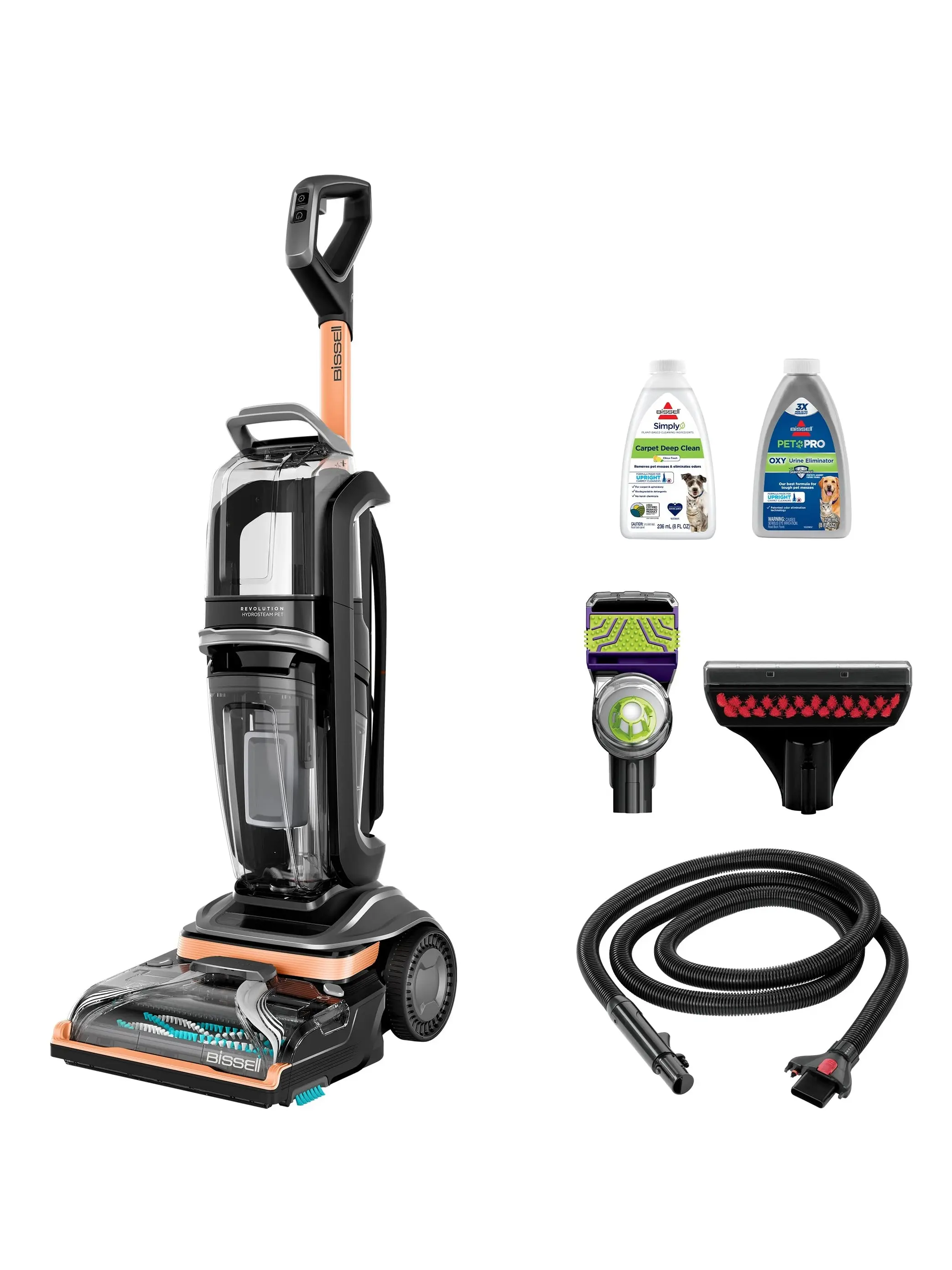 BISSELL Revolution HydroSteam Pet Carpet Cleaner, Upright Deep Cleaner, HydroSteam Technology, 2-in-1 Pet Upholstery Tool & Formulas Included, 3432