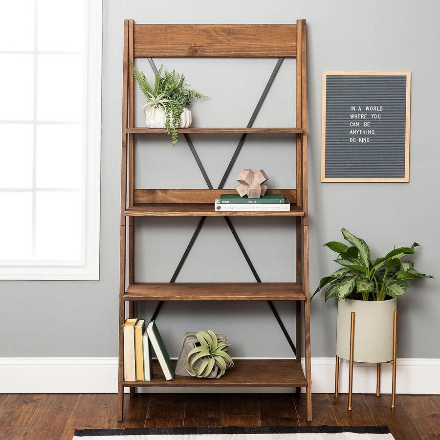 Frankie 68′′ Solid Wood Ladder Bookshelf – Brown