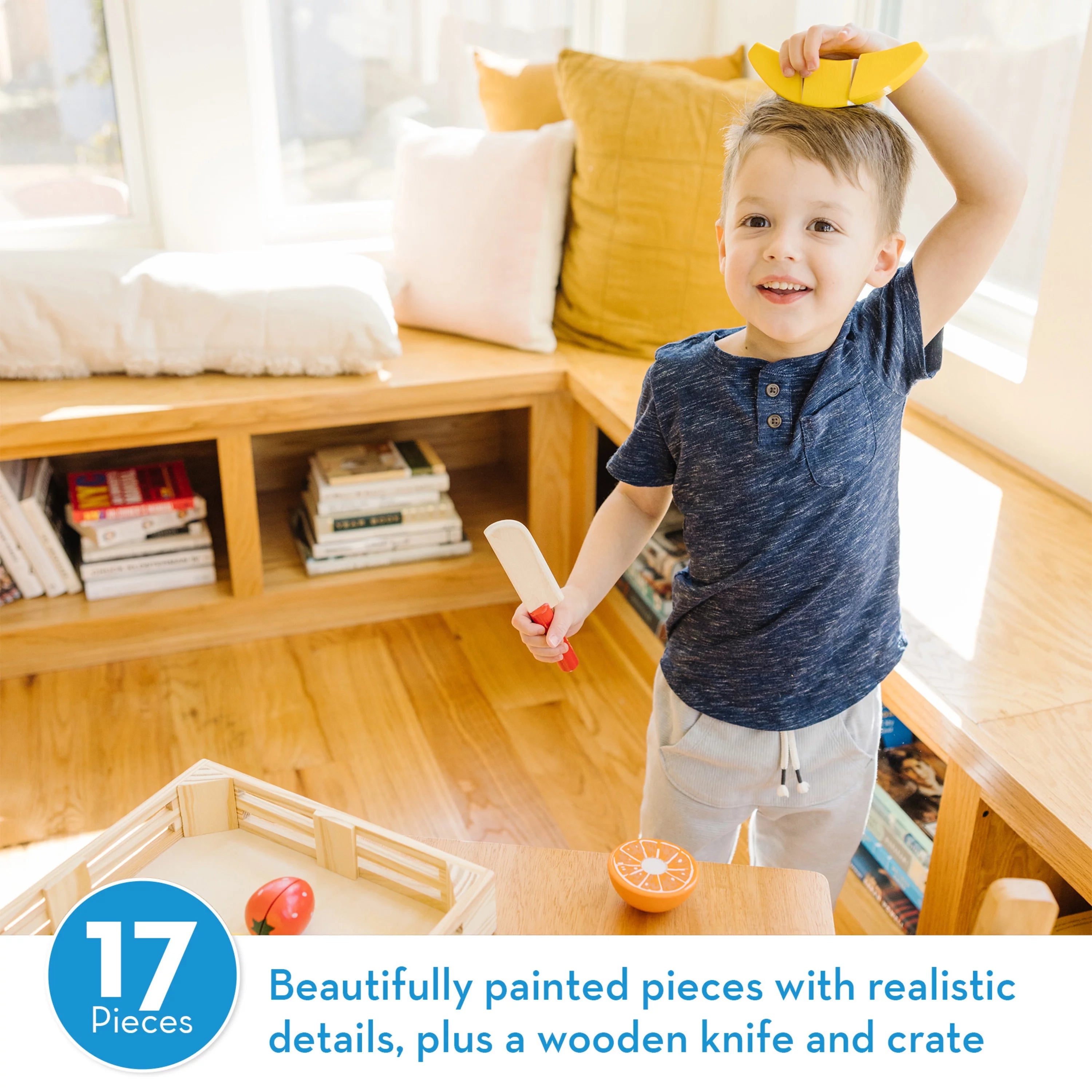 Melissa & Doug Cutting Fruit Set – Wooden Play Food Kitchen Accessory, Multi