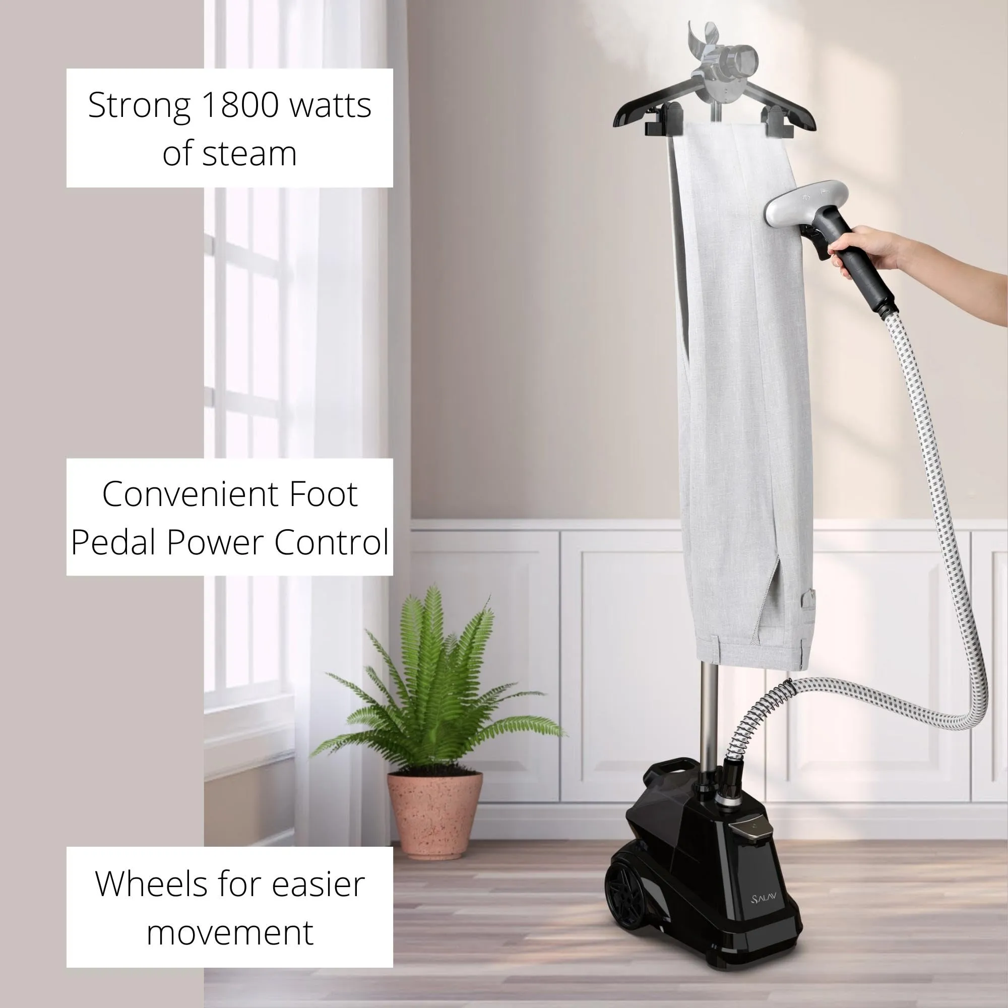 SALAV Commercial Full-Size Garment Steamer with Foot Pedals and Extra Large 3L Water Tank