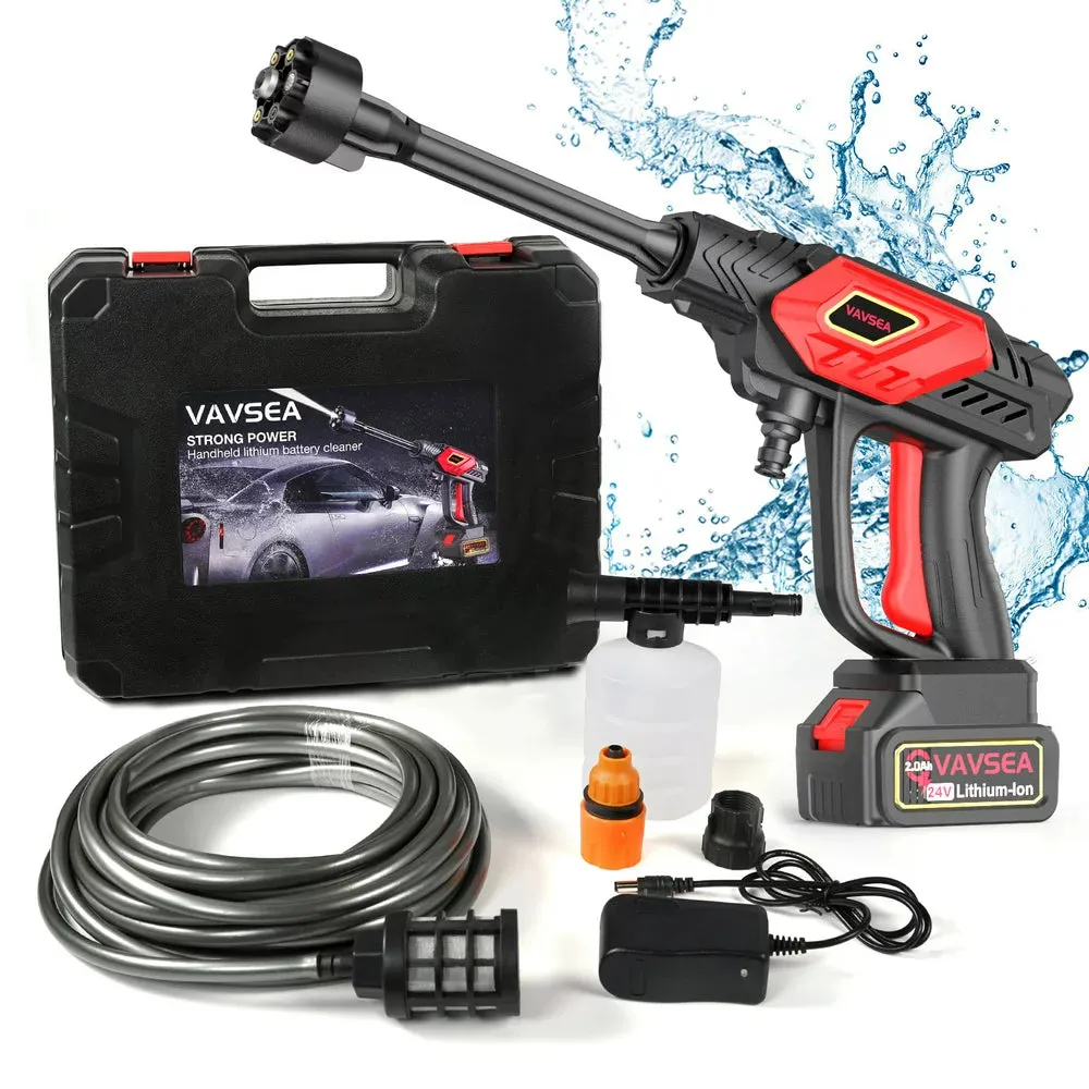 VAVSEA Cordless Pressure Washer, 24V with 6-In-1 Adjustable Nozzle, 32.8FT Water Pipe