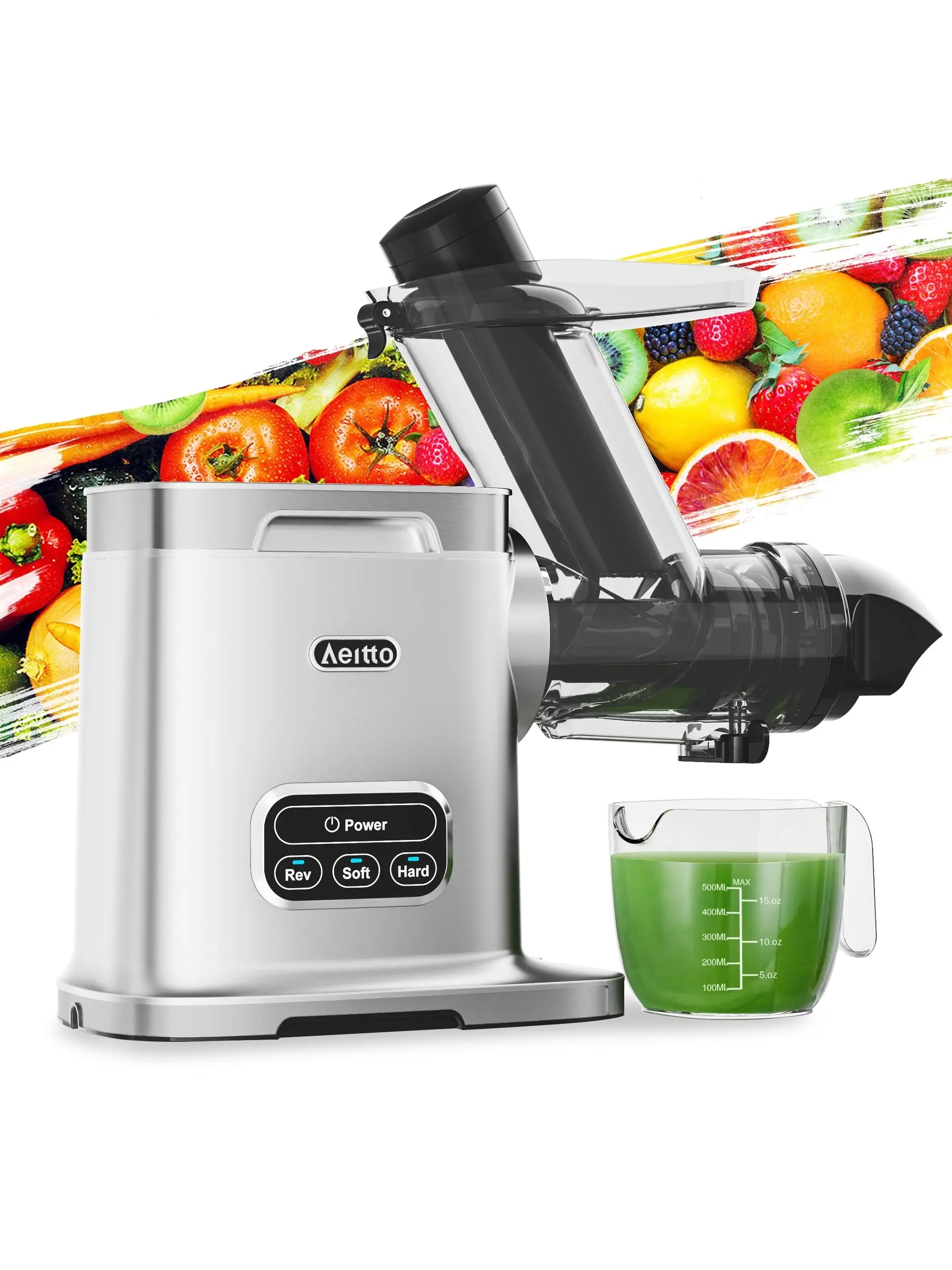 Aeitto Cold Press Juicer Machines, 3.6 Inch Wide Chute, Large Capacity, High Juice Yield, 2 Masticating Juicer Modes, Easy to Clean Slow Juicer for Vegetable and Fruit (Sliver)