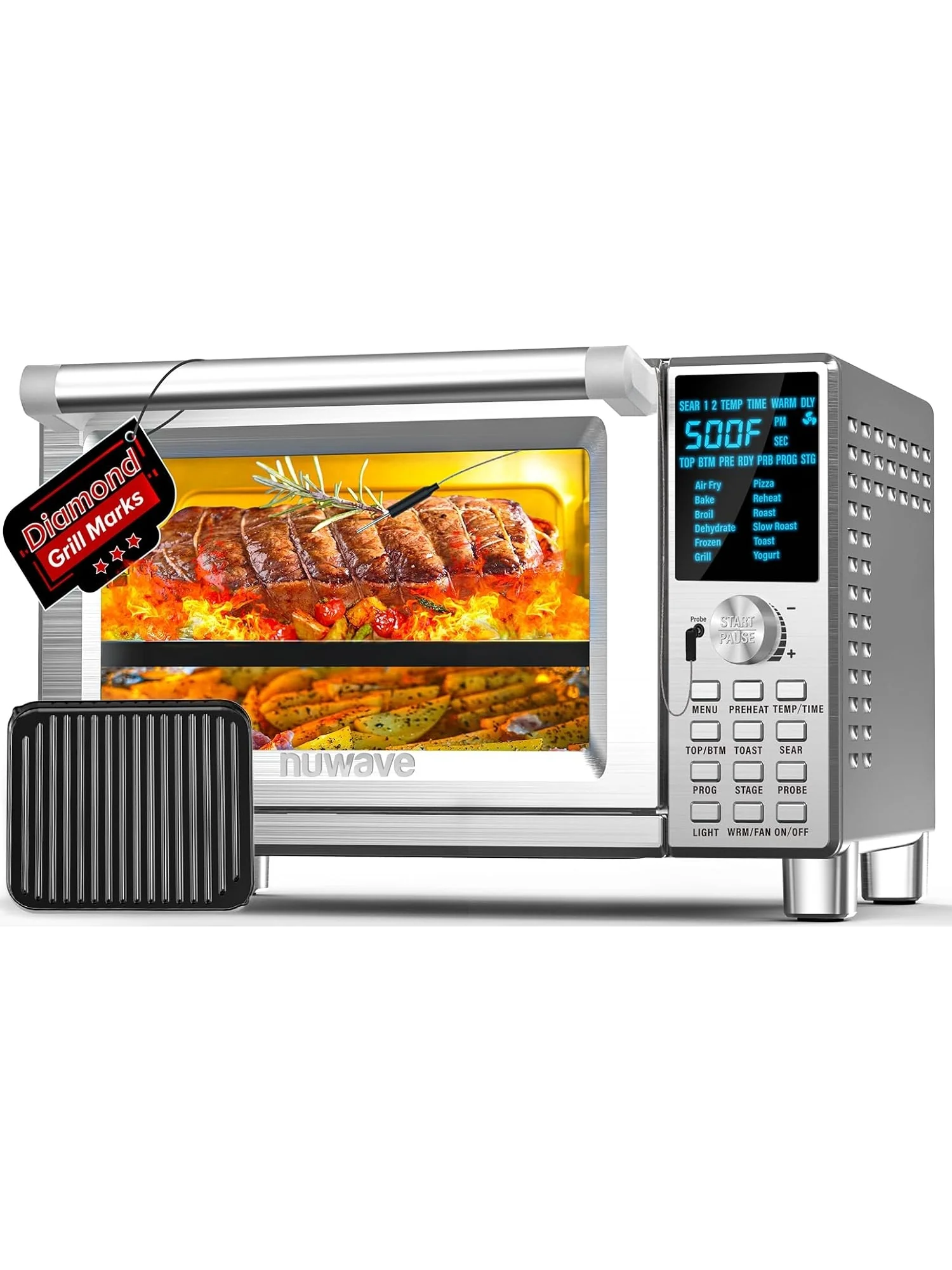 Nuwave Bravo Air Fryer Toaster Smart Oven, 12-in-1 Countertop Convection, 1800 Watts, 21-Qt Capacity, 50°-450°F Temp Controls, Top and Bottom Heater Adjustments 0%-100%, PFAS Free, Stainless Steel