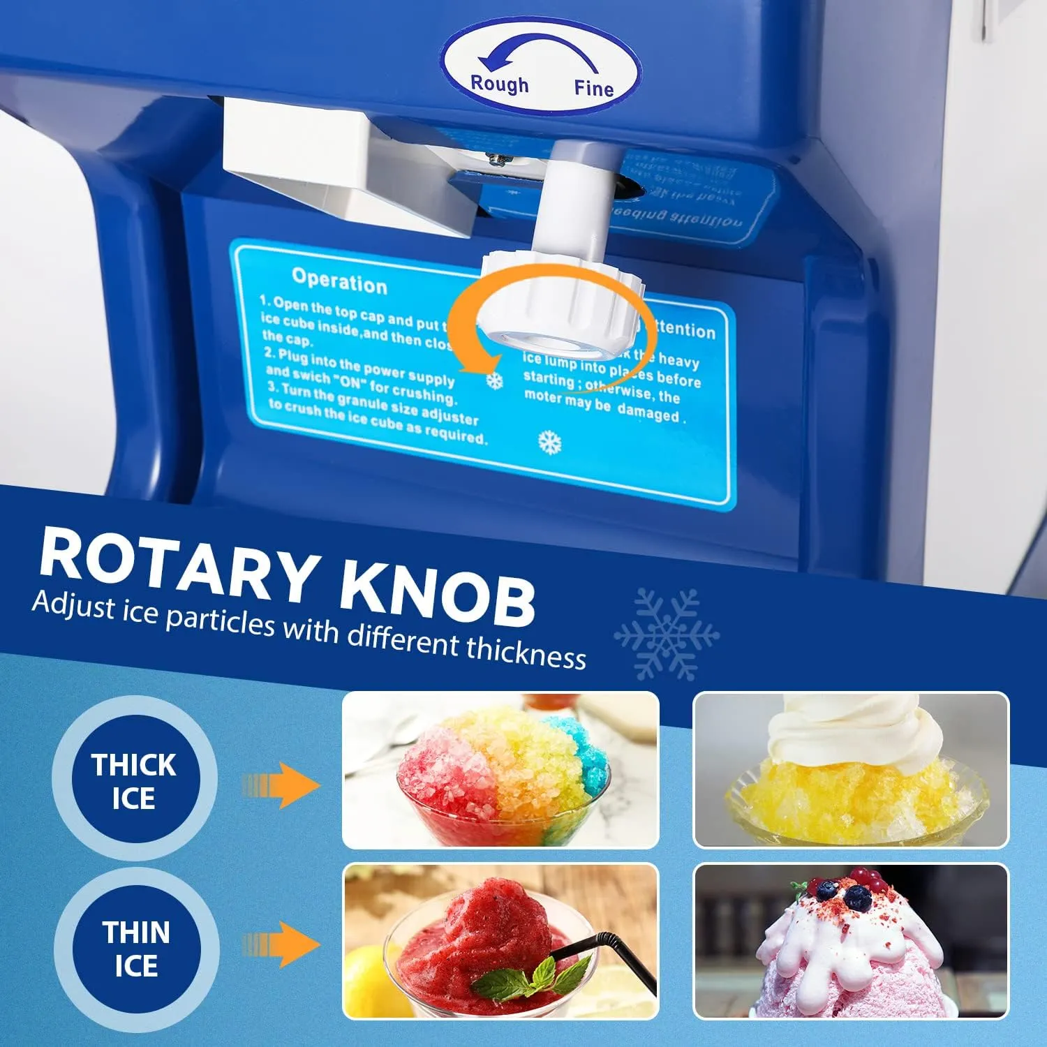 Commercial ice shredder Electric shave ice machine 300W automatic shave ice machine 1400RPM adjustable thickness 441 lb/h shave ice machine