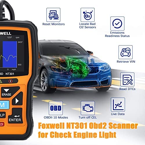 FOXWELL NT301 OBD2 Scanner Professional Mechanic OBDII Diagnostic Code Reader Tool for Check Engine Light