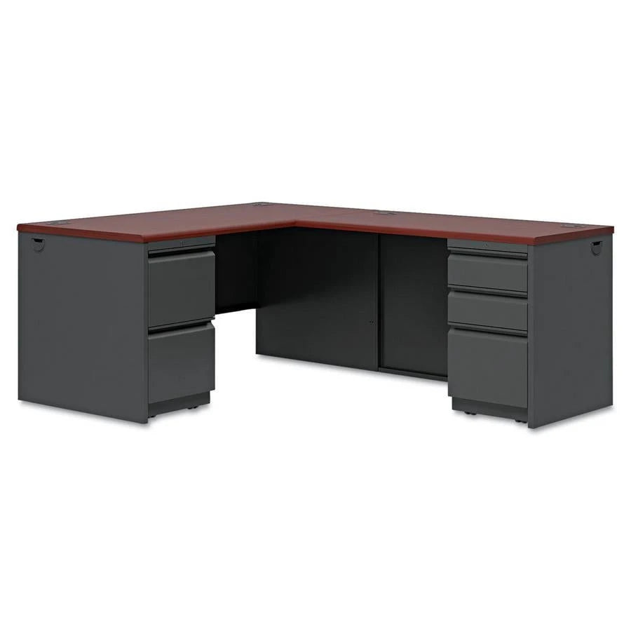 Hon 38000 Series 60′′ Steel L-Workstation, Mahogany/Charcoal