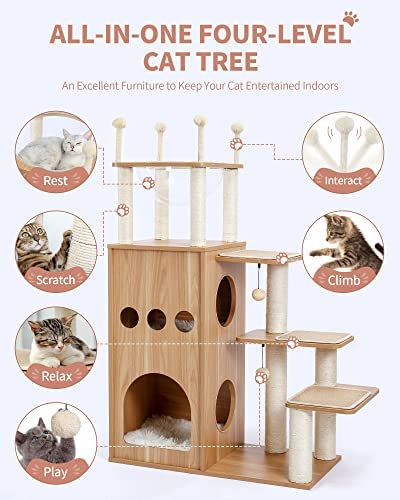 Made4Pets Cat Tree Modern Cat Tower Featuring with Fully Sisal Covering Scratching Posts