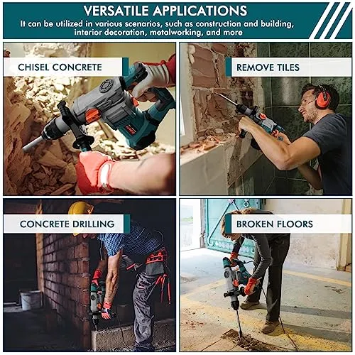 GLORITY Heavy Duty Rotary Hammer Drill with Aluminum Alloy Housing, 5 Drill Bits