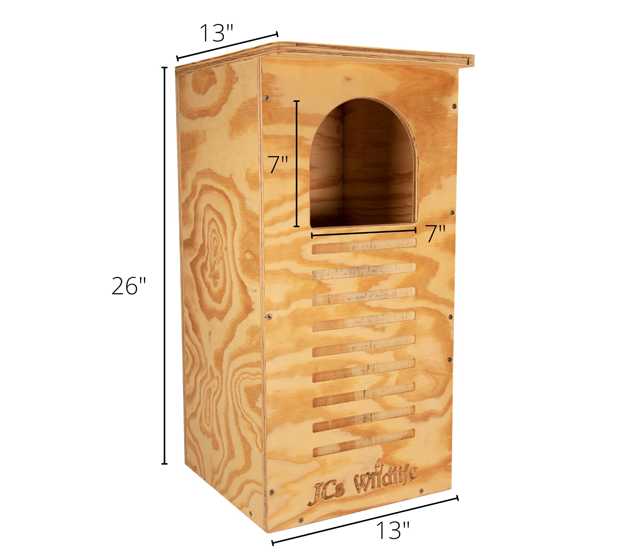 JCs Wildlife Barred Owl Nesting Box – Treated Exterior Grade Plywood – Mounting Hardware and Pine Shavings Included – Dedicated Clean Out Door for Easy Cleaning – Made in The USA