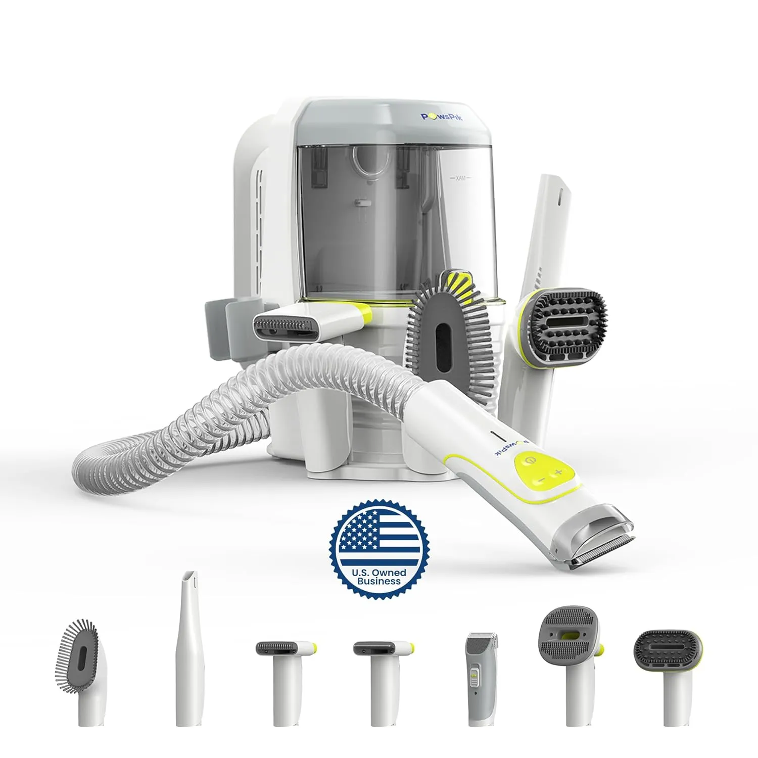 Professional Pet Grooming Vacuum Kit, Dogs & Cats, Direct Handheld Control, 7 Grooming Tools, 6 Suction Levels, Large 2.2L Dust Bin, UL, HEPA Filter