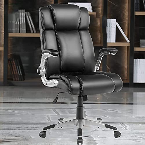 Executive Office Desk Chair with Flip-up Armrests, Executive Chair PU Leather Swivel Task Chair with Lumbar Support