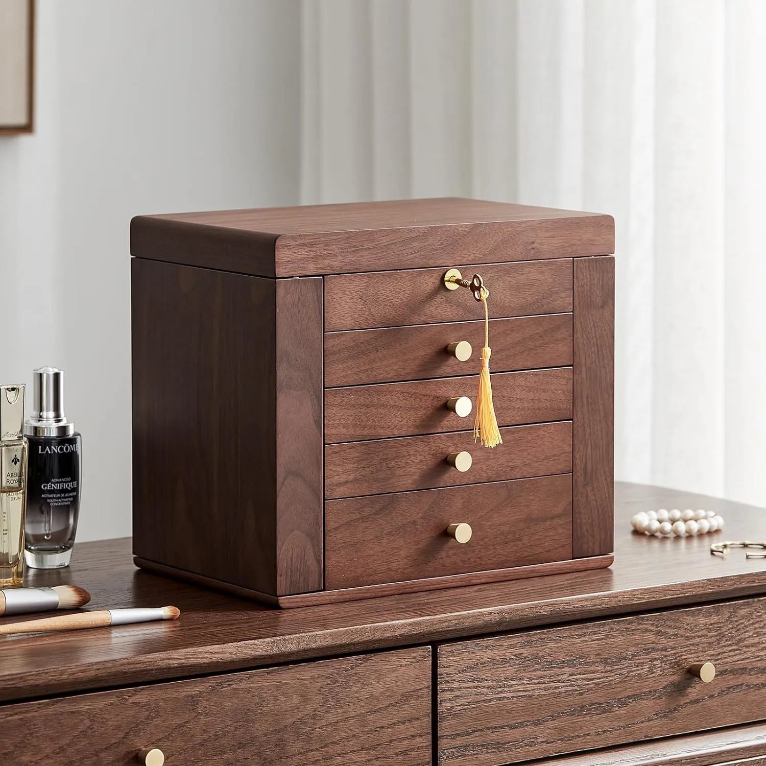 Black walnut jewelry box, 5 layers of solid wood