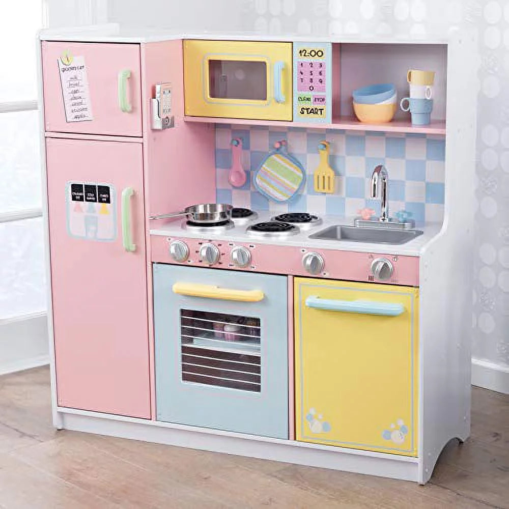KidKraft KidKraft Wooden Large Pastel Play Kitchen with Turning Knobs, See-Through Doors and Play Phone, Gift for Ages 3+ 42.30 x 17.60 x 43.00 Inches