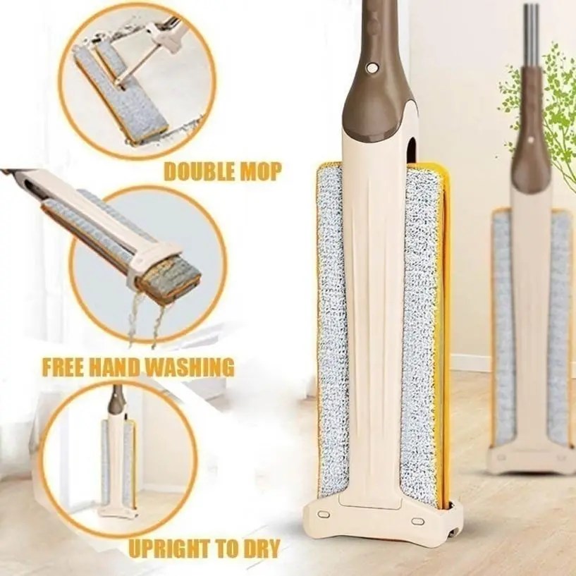 Double Sided Microfiber Flat Mop Self Wringing Lazy Mop