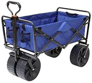 Mac Sports Heavy Duty Collapsible Folding All Terrain Utility Beach Wagon Cart, Blue/Black