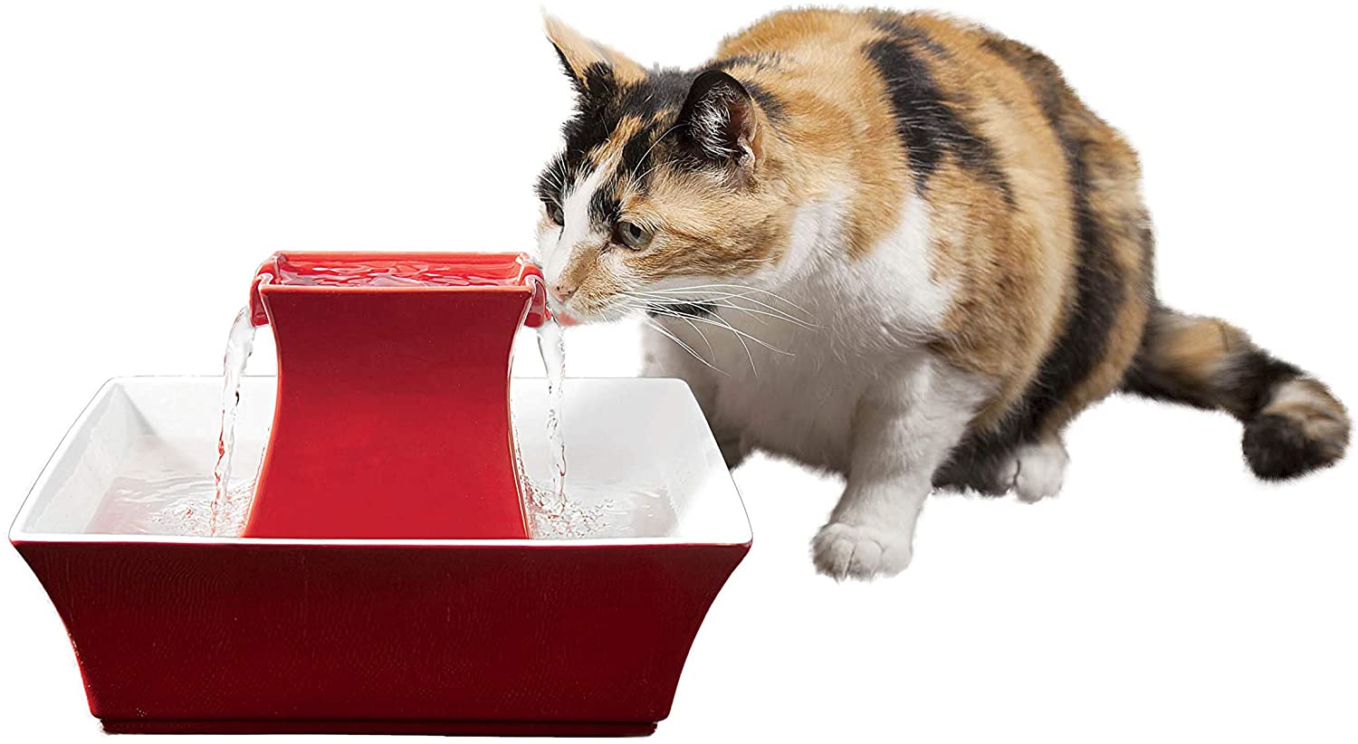 PetSafe Drinkwell Pagoda Cat and Dog Drinking Fountain, 70 oz Capacity Automatic Water Dispenser for Pets, Durable Easy to Clean Ceramic Material, Dual Free Falling Streams, Filters Included