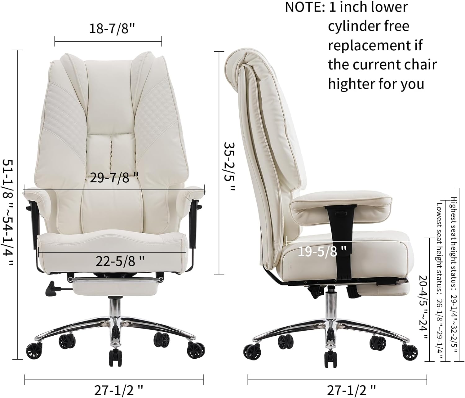 Large Tall Office Chair 400 lbs Wide Seat, Leather High Back Executive Office Chair with Footrest, Ergonomic Office Chair Lumbar Support to Relieve Lower Back Pain (Beige)