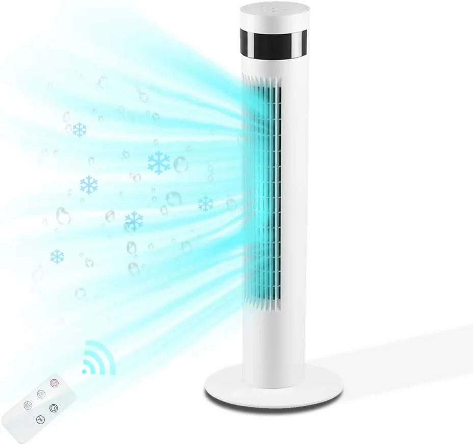 Tower Fan Portable Electric Oscillating Fan Quiet Cooling Remote Control Standing Bladeless Floor Fans 3 Speeds Wind Modes Timer