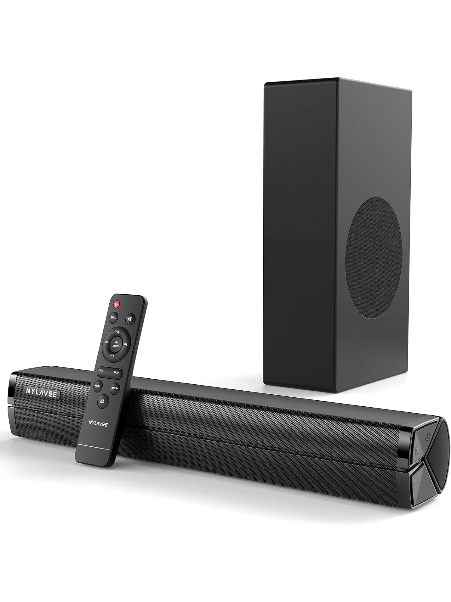 Nylavee 2.1ch Sound Bars for Smart TV with Subwoofer, 100W Surround Sound Bluetooth Soundbar for TV, 16-inch Deep Bass Compact TV Speakers, HDMI-ARC/Coaxial/AUX/USB Connection for TV, PC, Projector