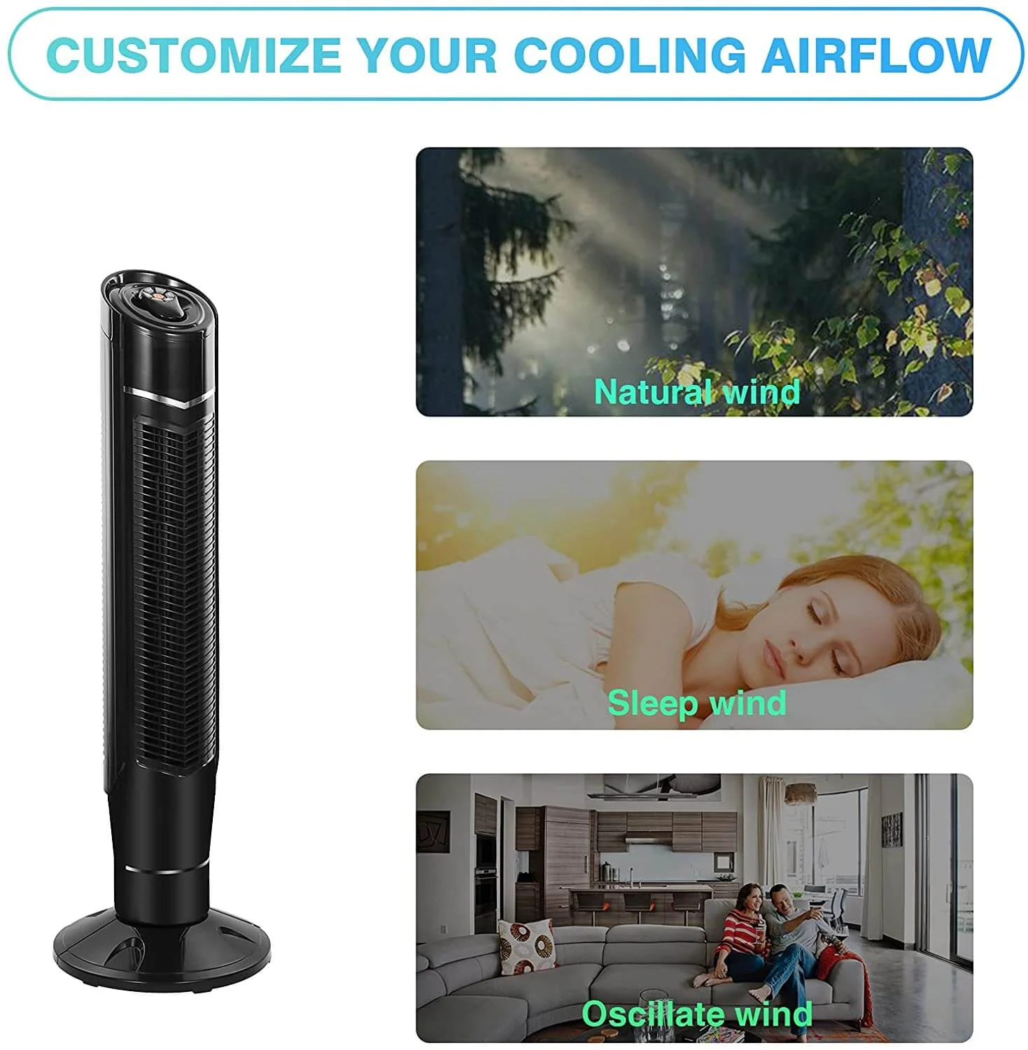 Antarctic Star Tower Fan 360°Oscillating Fan Quiet Cooling  Remote