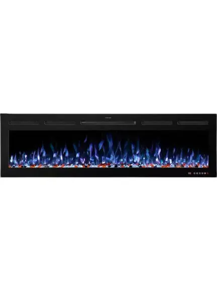 48 in. Smart Electric Fireplace Inserts Recessed and Wall Mounted Fireplace with Remote in Black