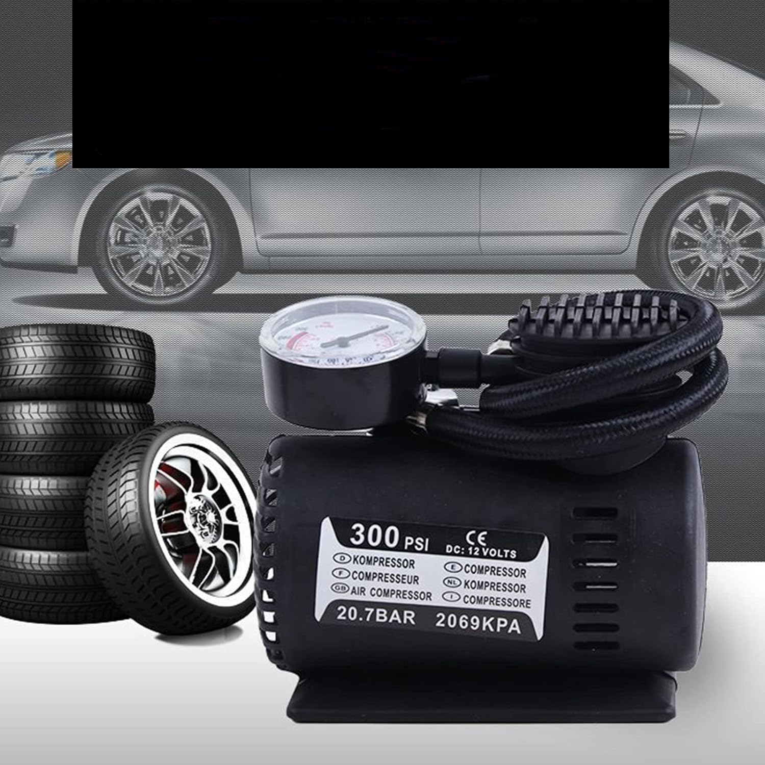 Portable Tire Inflator, 12V Portable Compressor Car Accessories Car Tire Pump with Long Power Cord and Digital Pressure Gauge Air Pump for Car Tires, Bikes, Balls