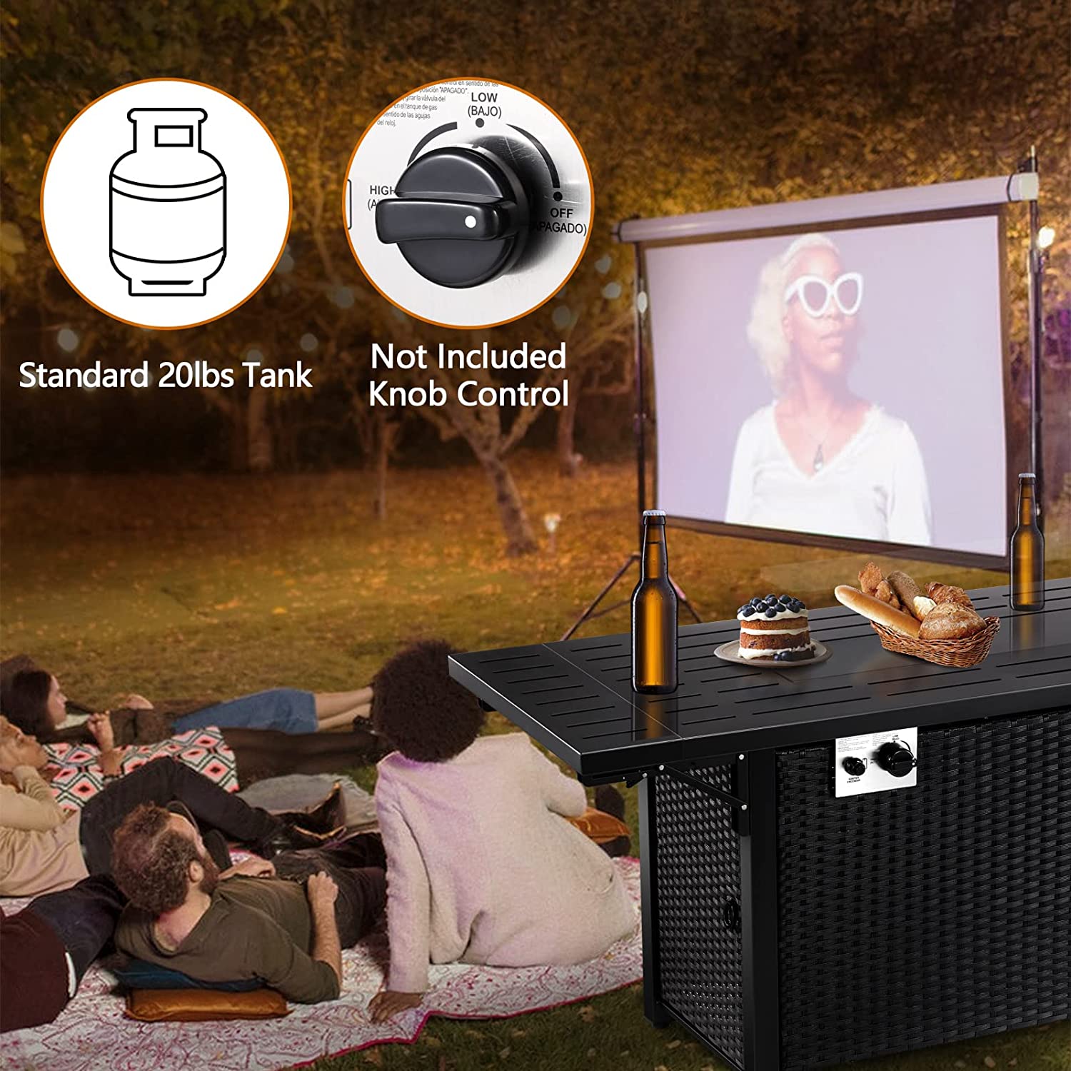 R.W.FLAME 55 inch Propane Rattan Fire Pit Table, 50000 BTU