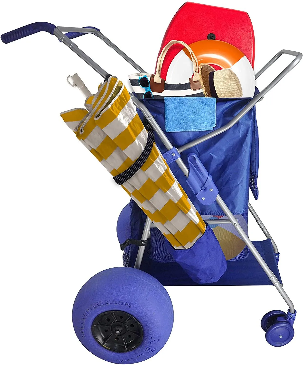 RollX Foldable Storage Wagon Beach Cart 12 inch Balloon Wheels – ( Pump Included ) (Blue)