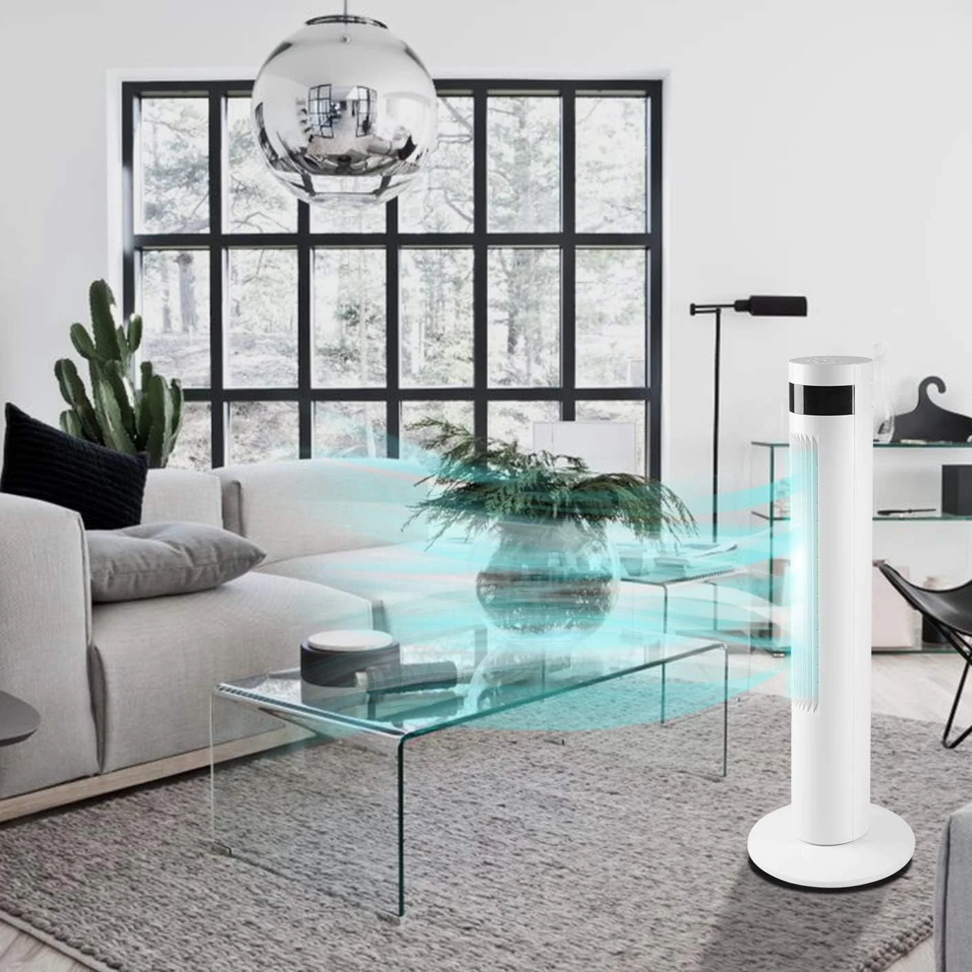 Tower Fan Portable Electric Oscillating Fan Quiet Cooling Remote Control Standing Bladeless Floor Fans 3 Speeds Wind Modes Timer