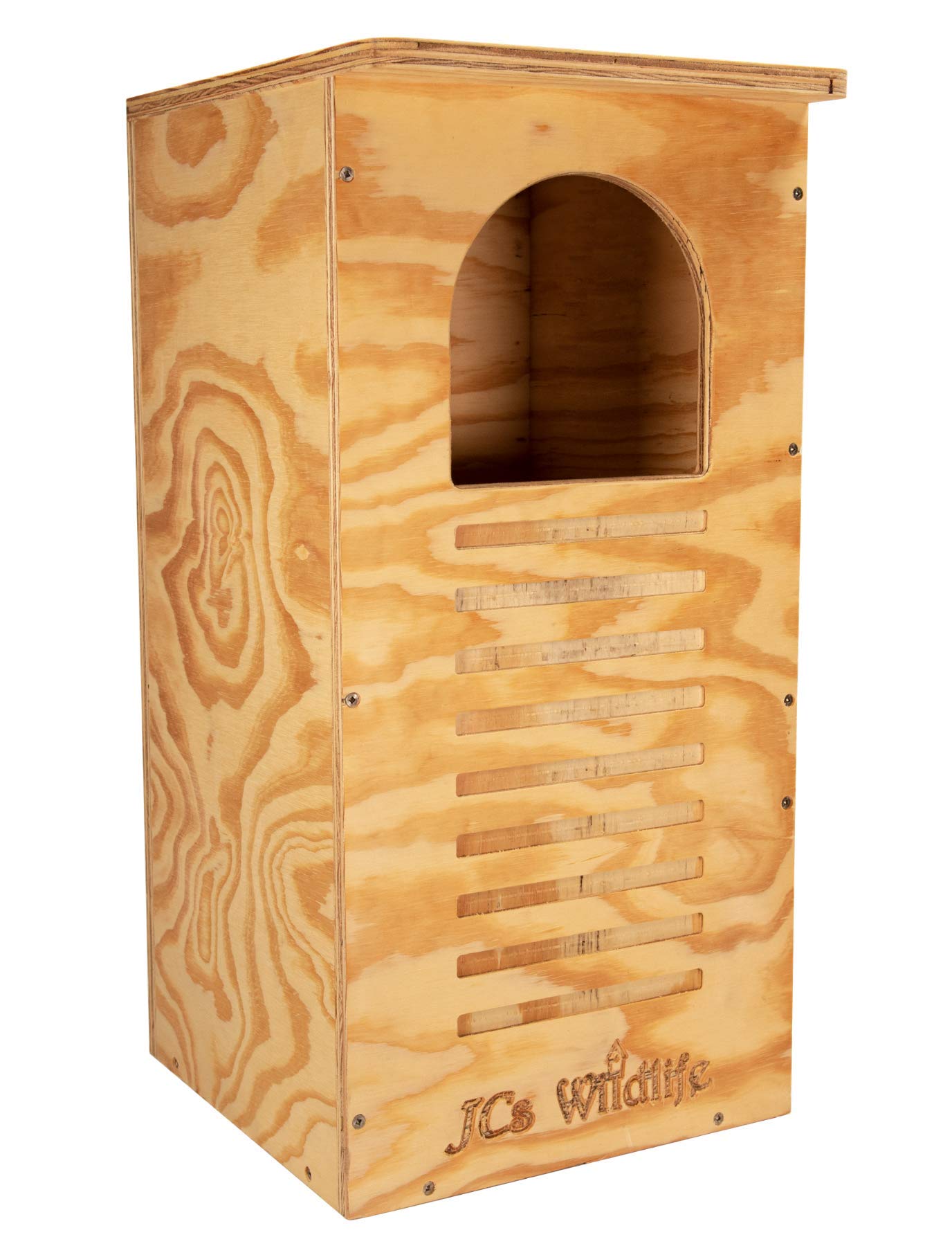 JCs Wildlife Barred Owl Nesting Box – Treated Exterior Grade Plywood – Mounting Hardware and Pine Shavings Included – Dedicated Clean Out Door for Easy Cleaning – Made in The USA
