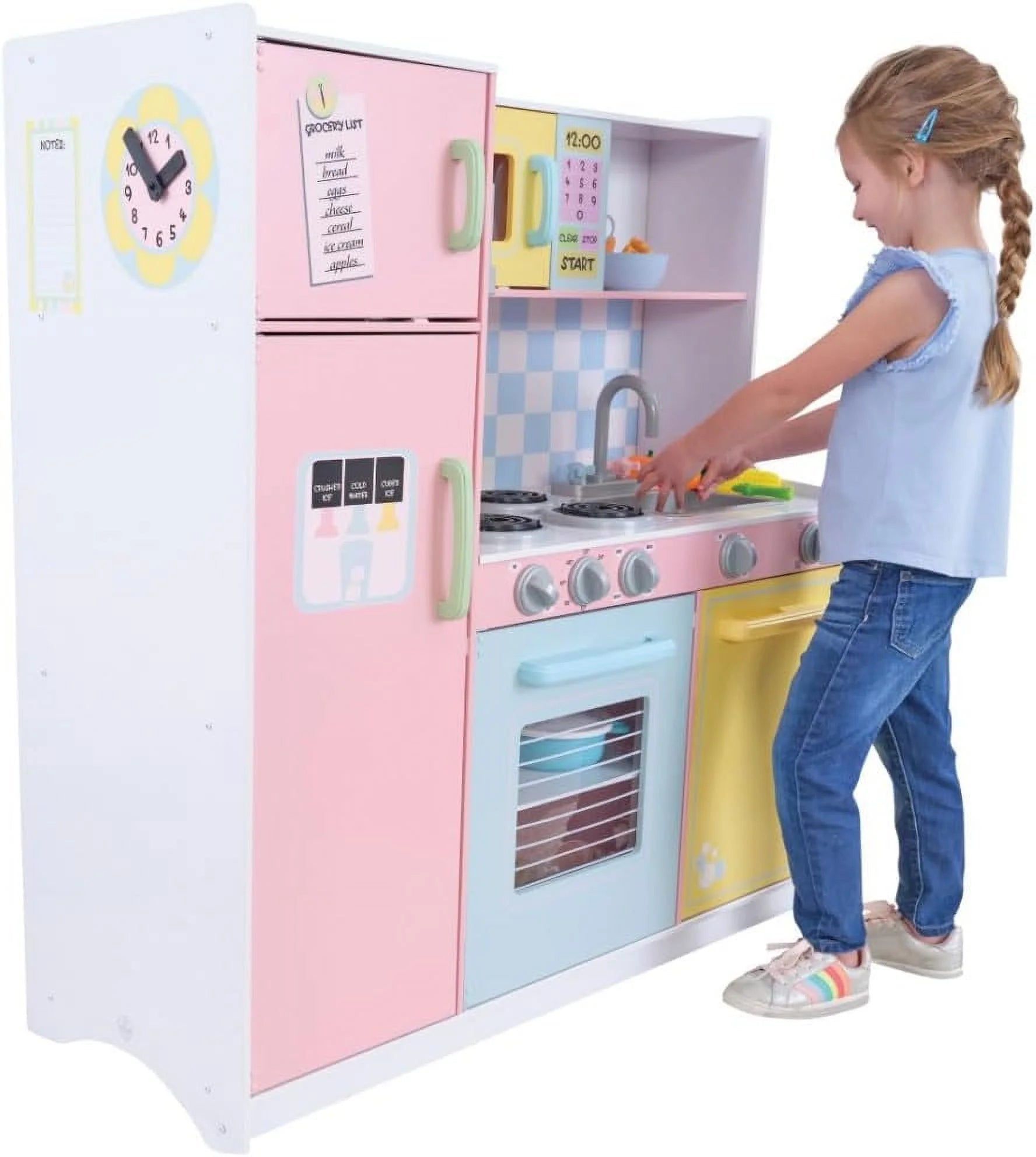 KidKraft KidKraft Wooden Large Pastel Play Kitchen with Turning Knobs, See-Through Doors and Play Phone, Gift for Ages 3+ 42.30 x 17.60 x 43.00 Inches