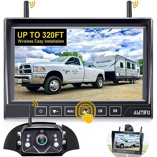 AMTIFO RV Backup Camera Wireless Touch-Key 7-Inch Monitor Split Screen 4 Channels for Campers/5th Wheels