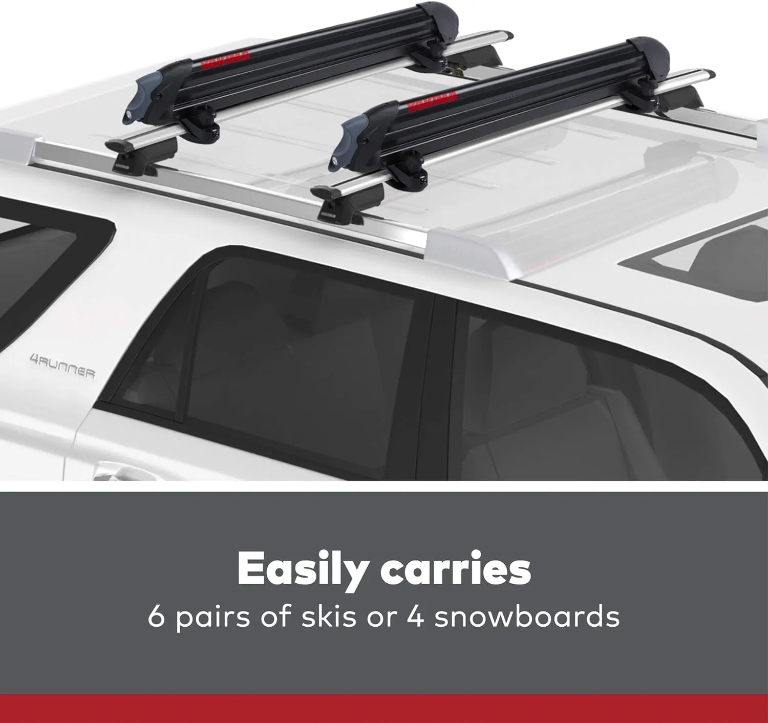 Yakima, PowderHound 6 Ski & Snowboard Mount, Fits Up to 6 Pairs of Skis or 4 Snowboards, Rides Quietly, Fits Most Roof Racks, Black