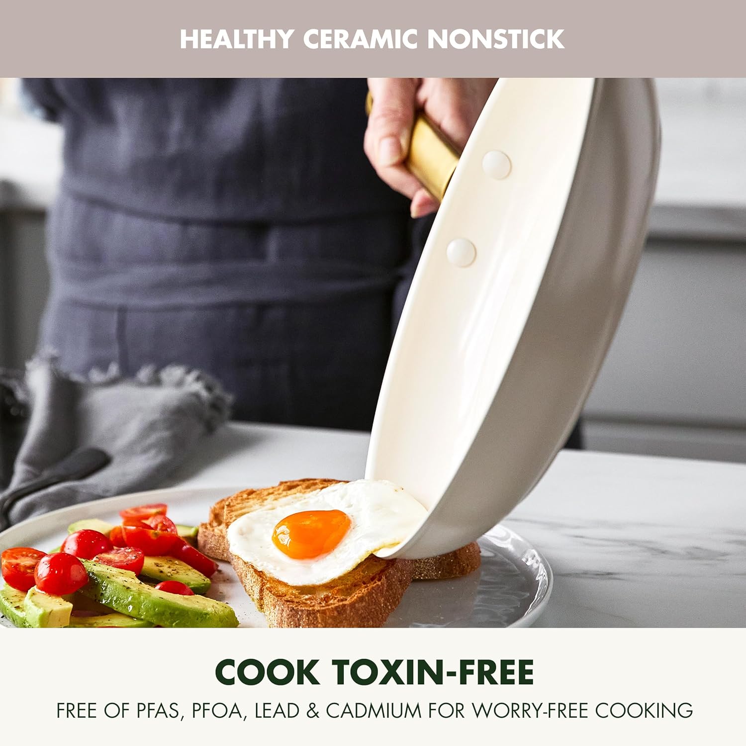 Reserve Hard Anodized Healthy Ceramic Nonstick 10 Piece Cookware Pots and Pans Set, Gold Handle, PFAS-Free, Dishwasher Safe, Oven Safe, Black