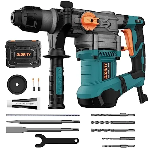 GLORITY Heavy Duty Rotary Hammer Drill with Aluminum Alloy Housing, 5 Drill Bits