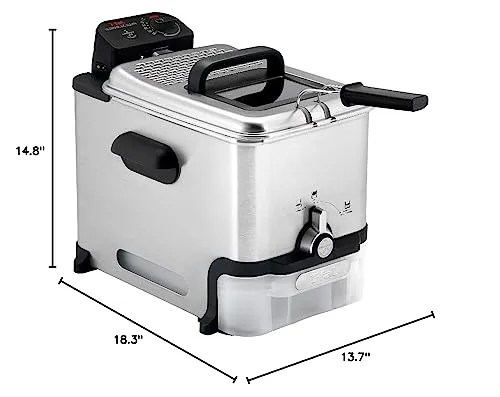 T-Fal Ultimate Steel Deep Fryer with Basket 3.5 Liter Oil and 2.6 Pound Food Capacity