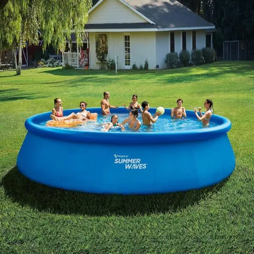 Summer Waves 18ft x 48in Quick Set Above Ground Inflatable Swimming Pool with Filter Pump, Cover, and Ground Cloth