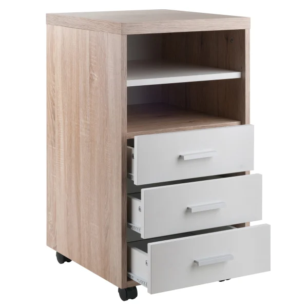 18532-WW Kenner Open Shelf Cabinet, 3-Drawer, Reclaimed Wood and White 18.39 D x 15.75 W x 29.25 H