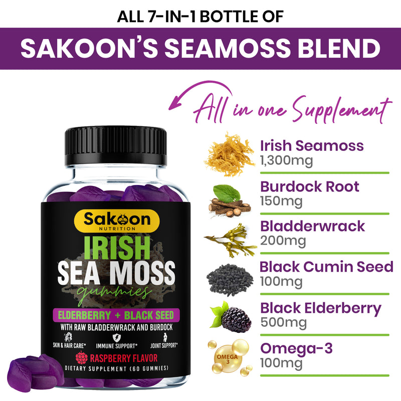 2pcs Sea Moss Gummies With Elderberry & Black Seed Oil