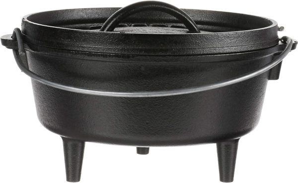 2 Quart Pre-Seasoned Cast Iron Camp Dutch Oven with Lid Dual Handles Use in the Oven, on the Stove, on the Grill or over the Campfire Black