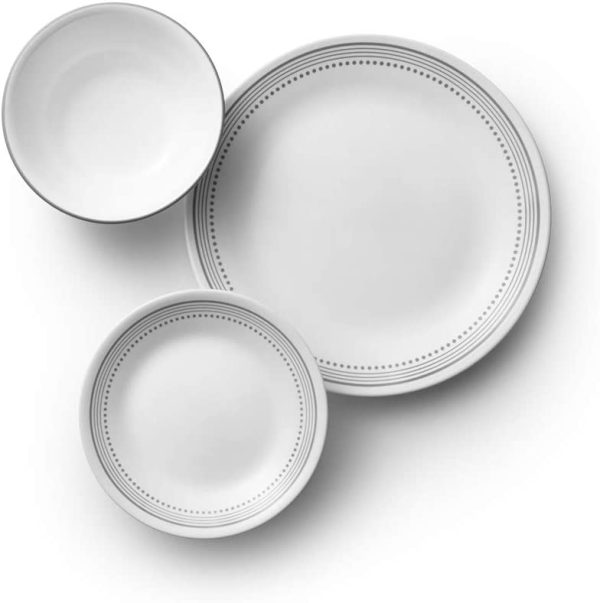 18-Piece Service for 6 Dinnerware Set, Triple Layer Glass and Chip Resistant, Lightweight Round Plates and Bowls Set, Mystic Gray