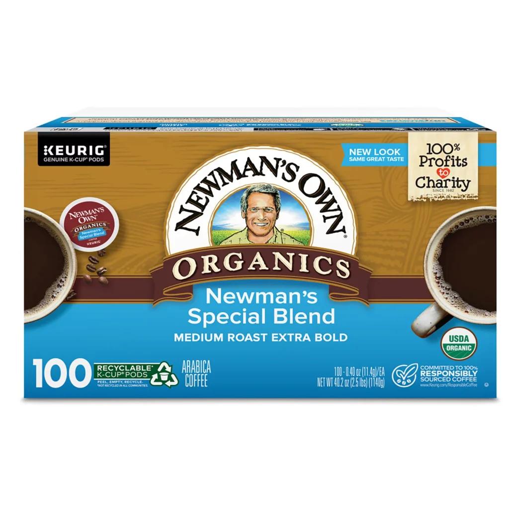 Newman’s Own Organics Special Blend Coffee K-Cup Pods, 100 ct, USDA Organic, Fair Trade Certified