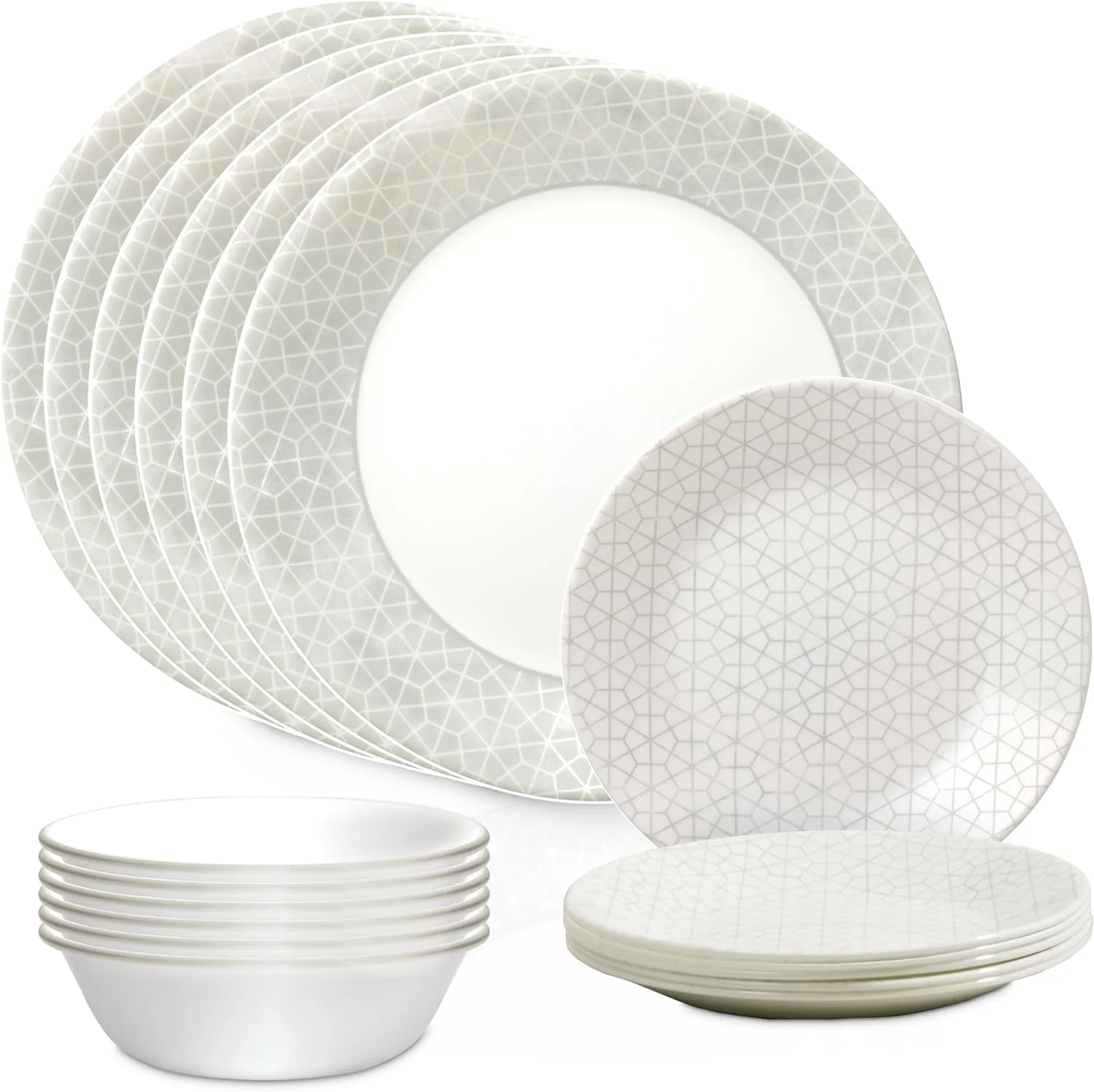 Corelle Vitrelle 18 Piece Glass Dinnerware Sets, Service for 6, Triple Layer Chip & Crack Resistant Glass Plate and Bowl Sets, Knox